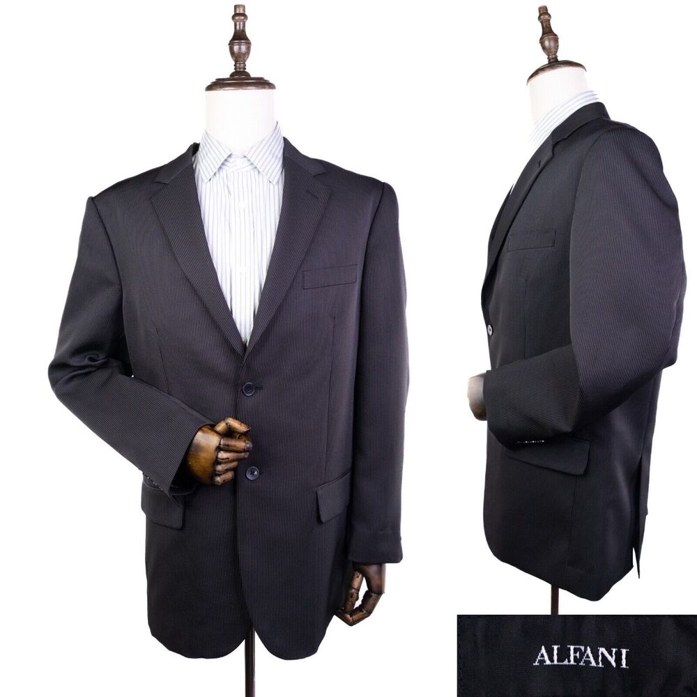 EUC ALFANI Regular Fit Blazer Men 44 Jacket Black Pinstripe Sport Coat Sz L